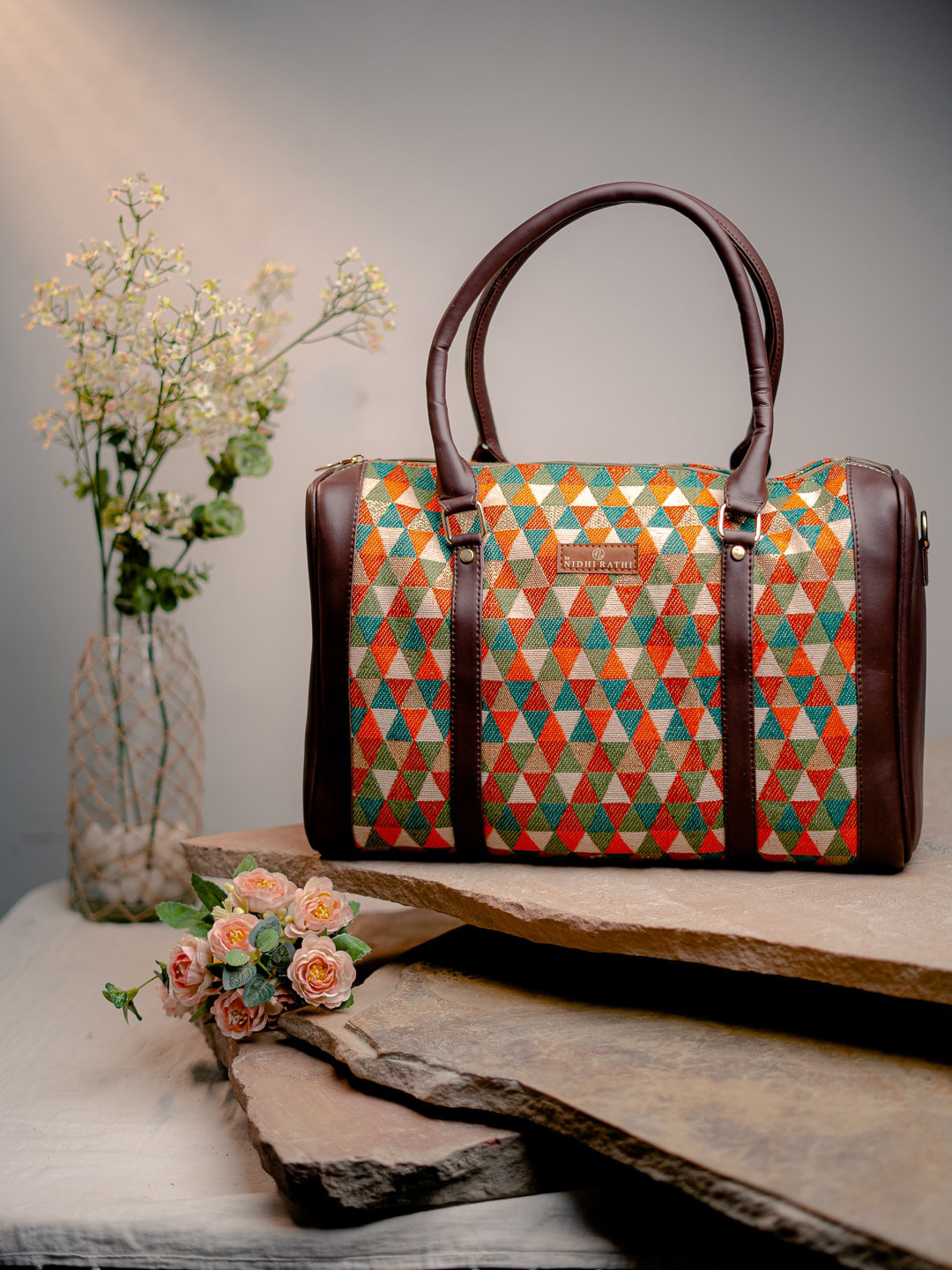 NR By Nidhi Rathi Brown Structured Handheld Bag with Tasselled