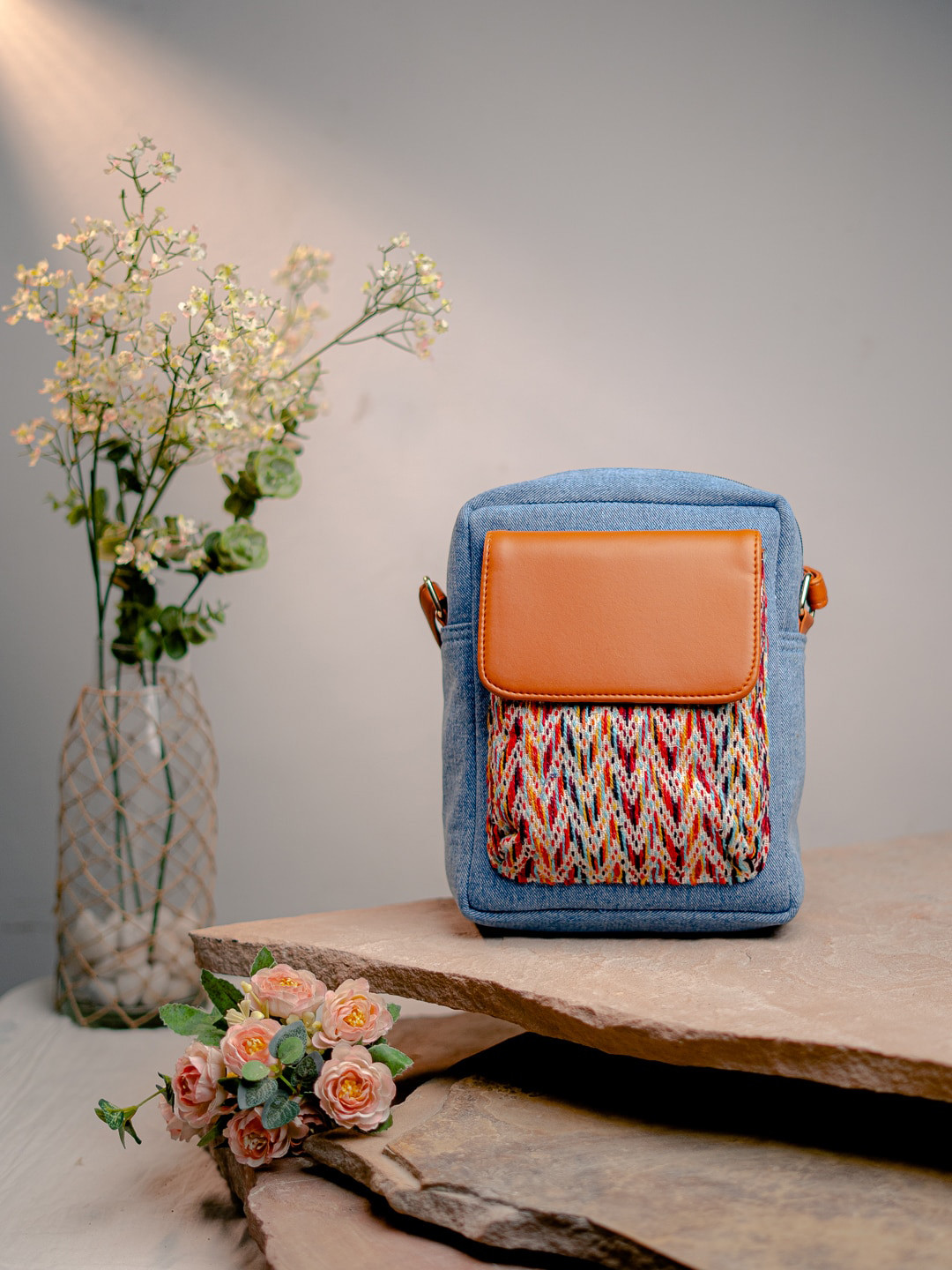 NR By Nidhi Rathi Blue Embellished Structured Handheld Bag