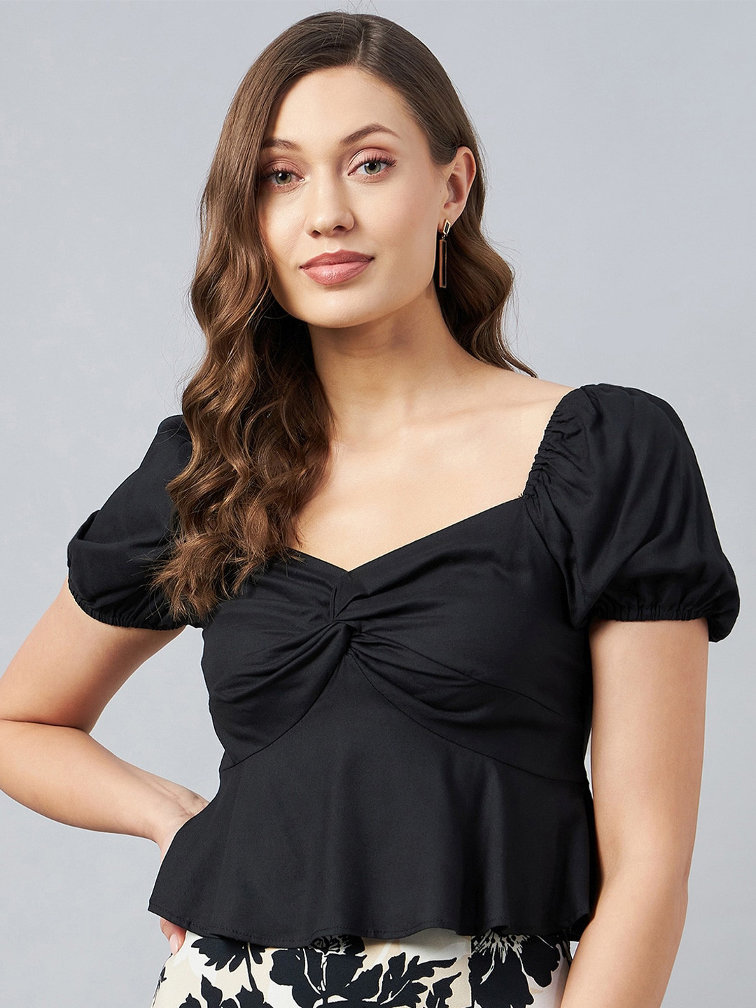 RARE Sweetheart Neck Twisted Peplum Crop Top