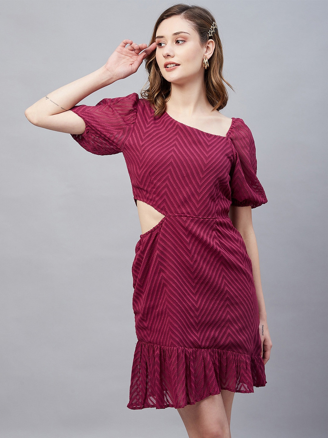 RARE Maroon Georgette Sheath Dress