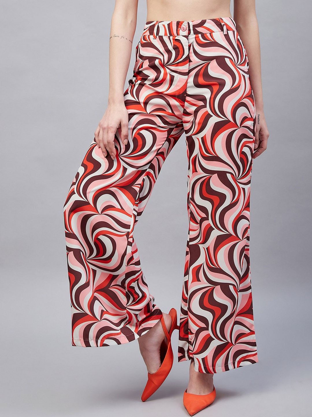 Marie Claire Women Printed High-Rise Bootcut Trousers