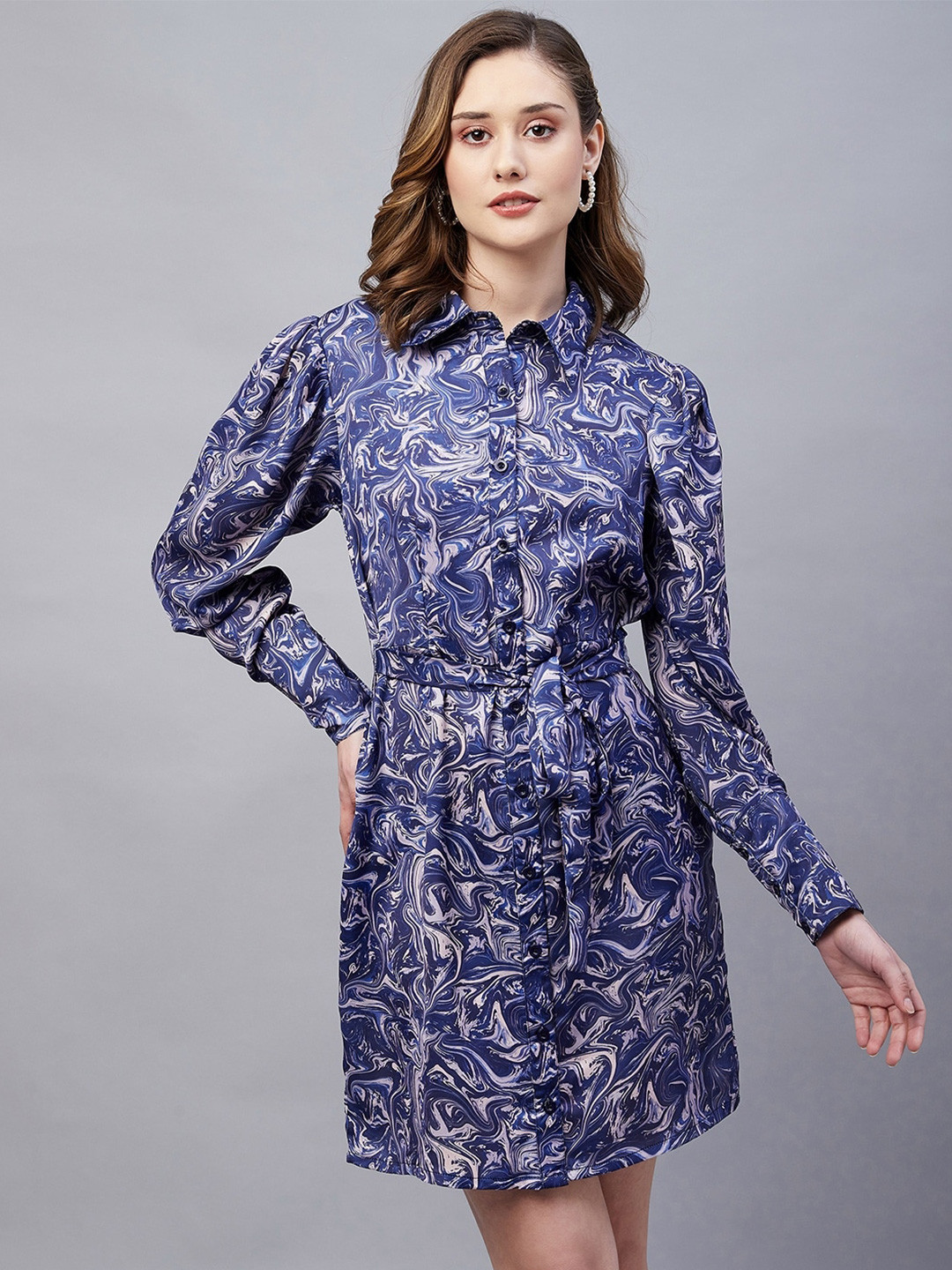 Marie Claire Abstract Printed Satin Shirt Dress