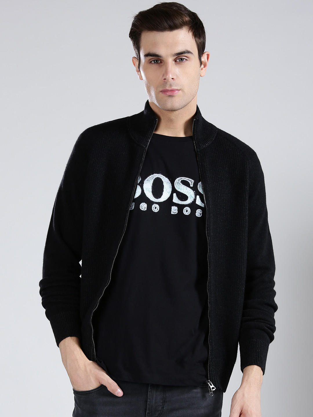 Price History of BOSS Orange Men Black Asmaren Ribbed Cardigan