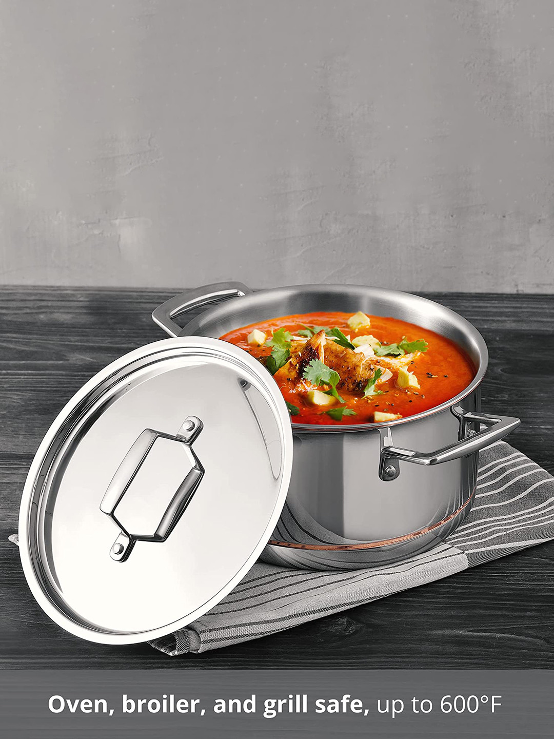 BERGNER Argent 5CX Stainless Steel Induction Safe Casserole With Lid 3.5 Qt