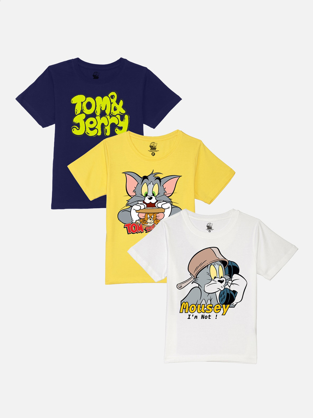YK Warner Bros Boys Pack Of 3 Tom & Jerry Printed Pure Cotton T-shirt