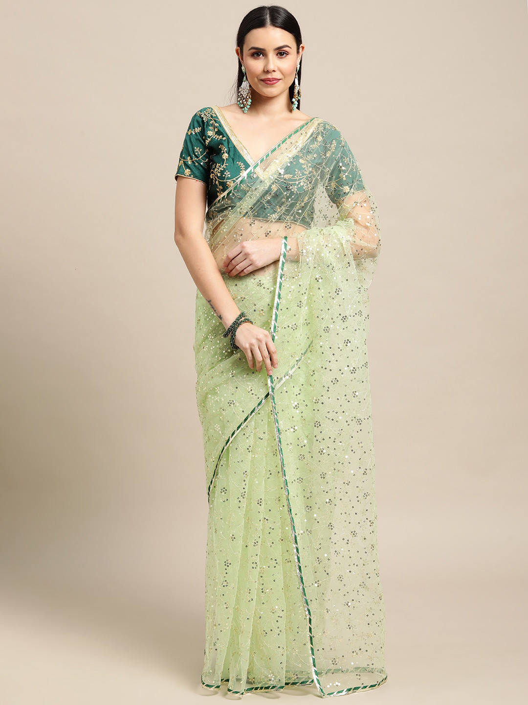 Warthy Ent Embellished Sequinned Net Saree