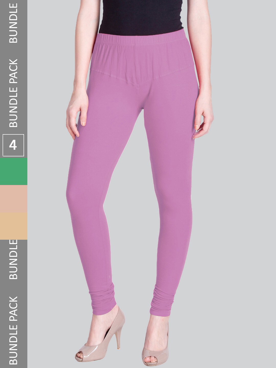 LYRA Women Pack Of 4 Churidar-Length Cotton Lycra Leggings