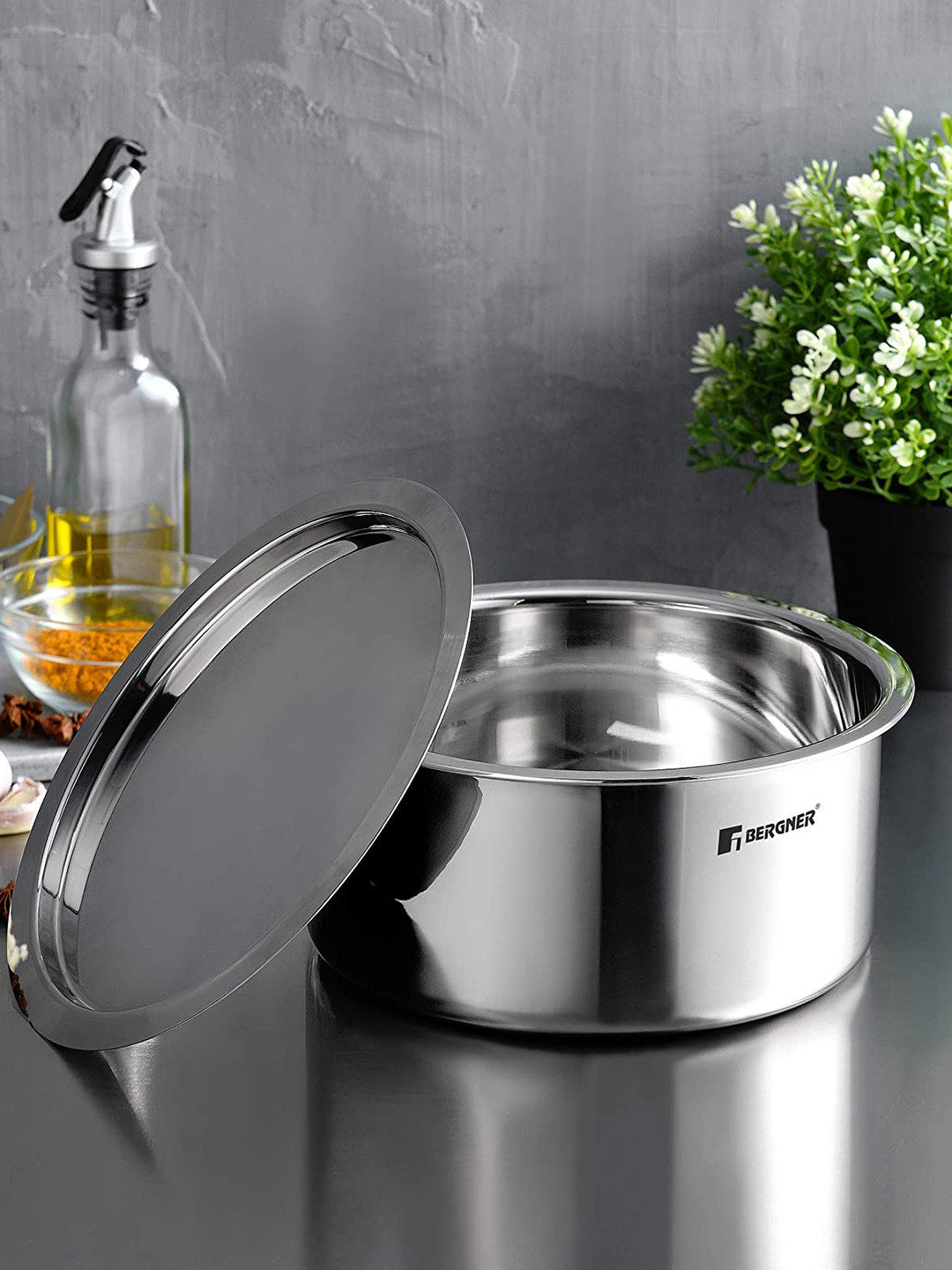 BERGNER Argent TriPly Induction Bottom Stainless Steel Tope with Steel Lid 4.7L
