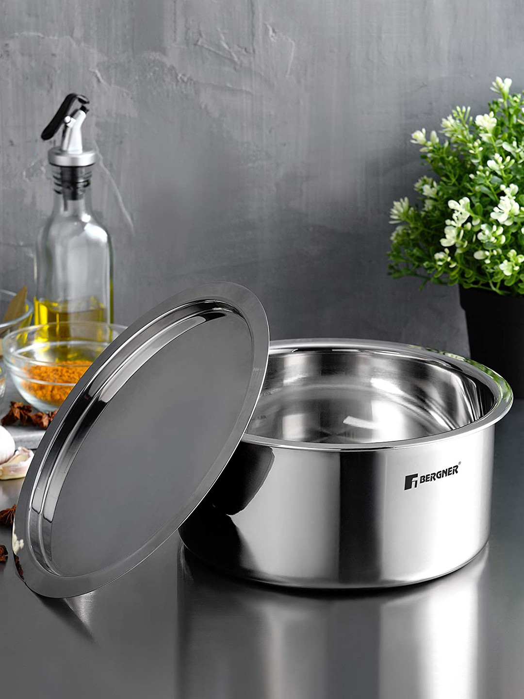 Bergner Argent TriPly Stainless Steel Induction Bottom 16 cm (1.9 L) Tope with Steel Lid