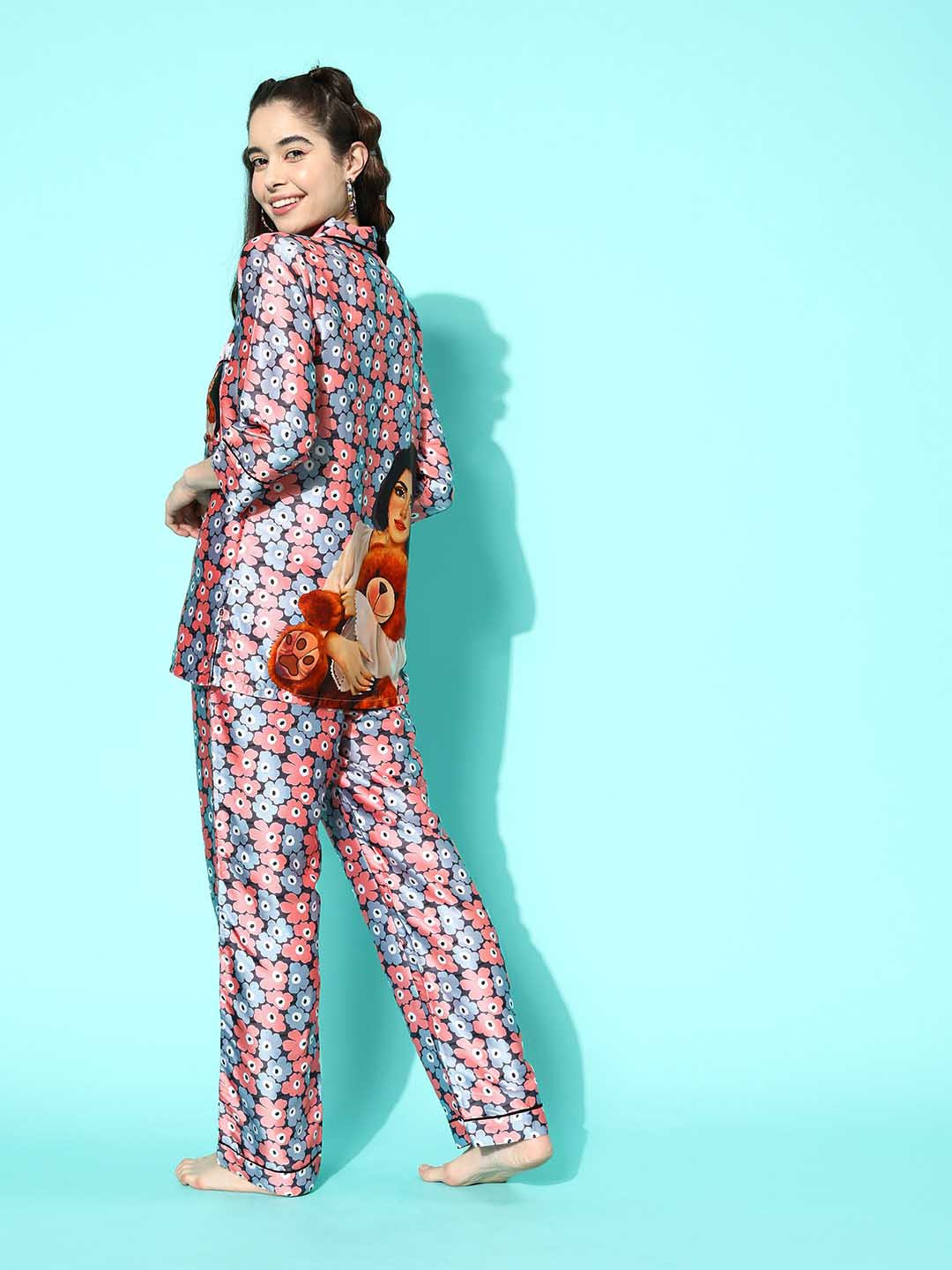 Bannos Swagger Floral Printed Night suit AH-BT-312-PNK