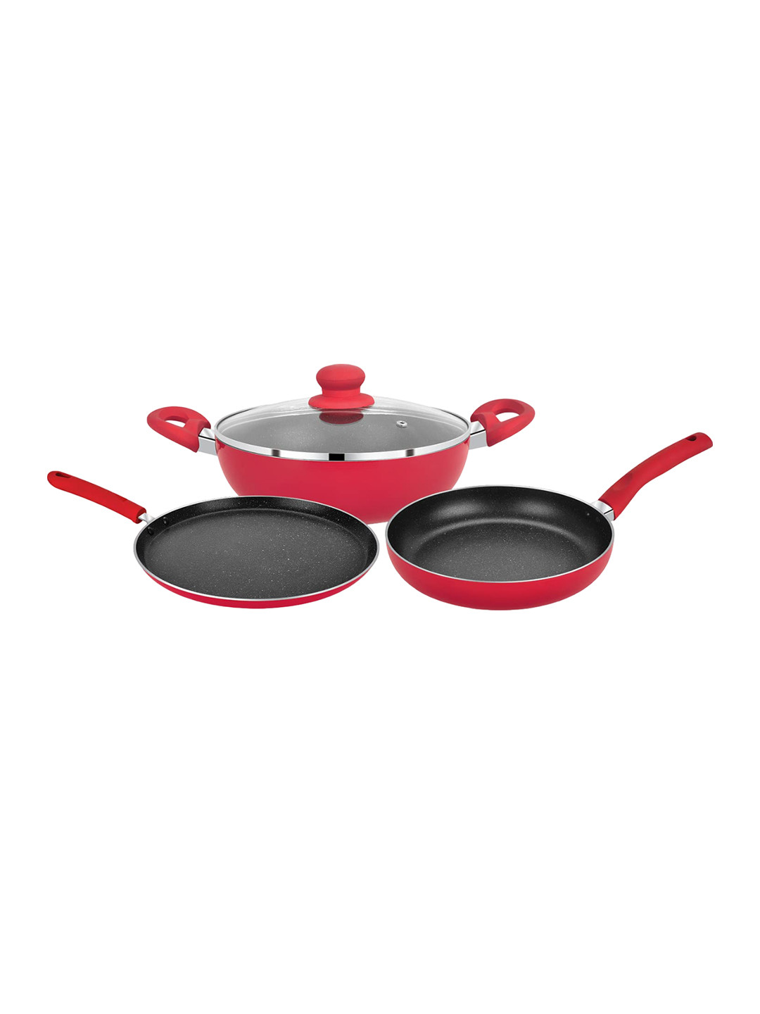 BERGNER Ribera Red 4 Pcs Induction Base Aluminium Non-Stick Cookware Set