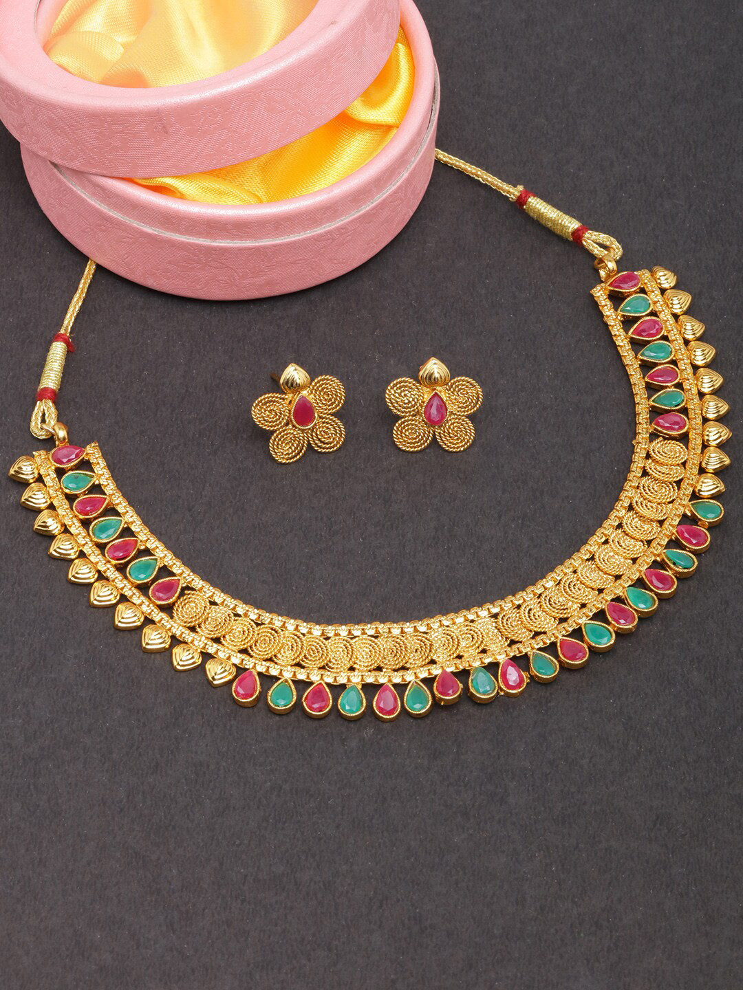 DIVA WALK Gold-Plated Stone-Studded Jewellery Set