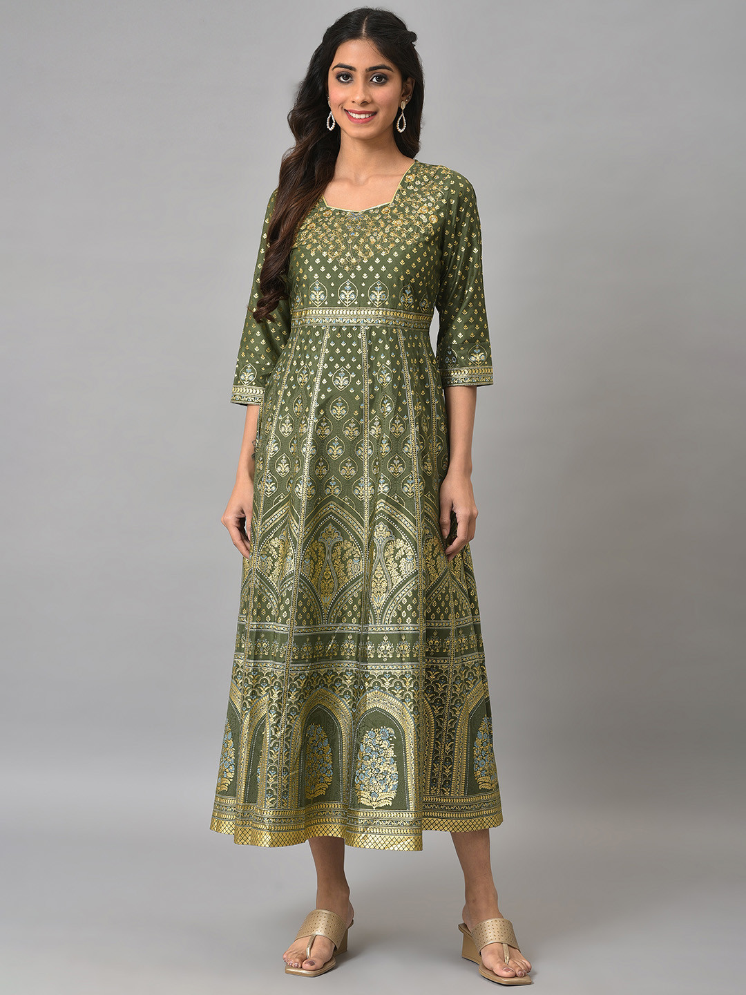 AURELIA Ethnic Motifs Printed Midi Ethnic Dress
