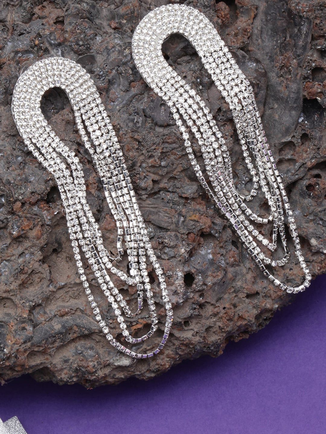 DressBerry Silver Plated Contemporary Rhinestone Drop Earrings