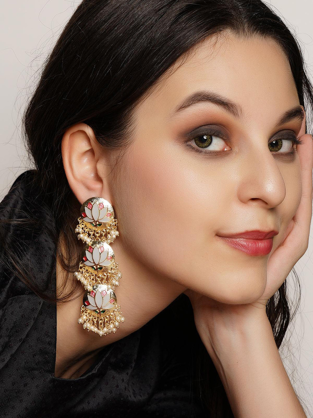 ODETTE Grey Contemporary Jhumkas Drop Earrings