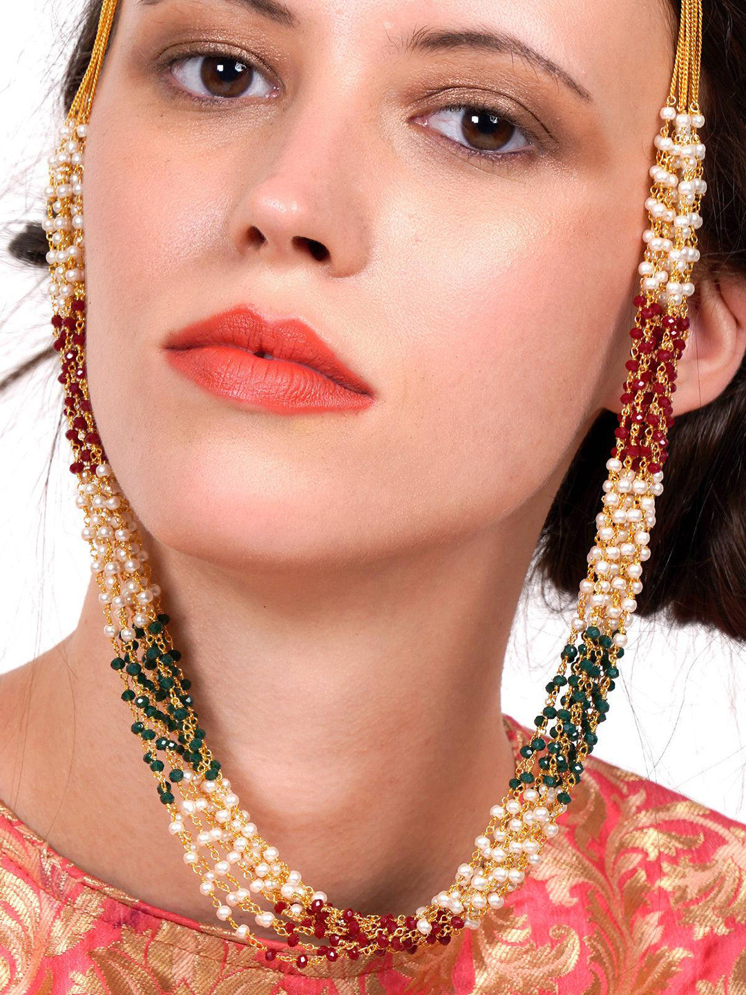 ODETTE Gold-Plated Onyx & Pearls-Studded Layered Jewellery Set