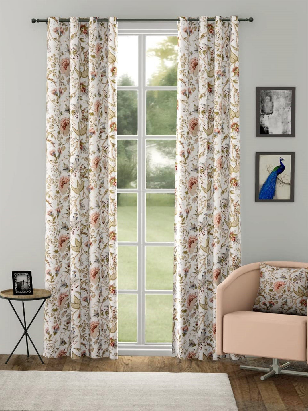 Trance Home Linen Jaipuri White & Orange 2 Pieces Cotton Floral Door Curtain