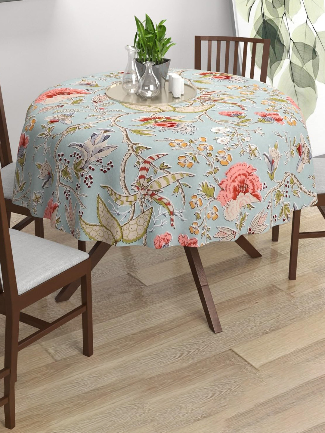 Trance Home Linen Green Printed Cotton Circular Table Cloth
