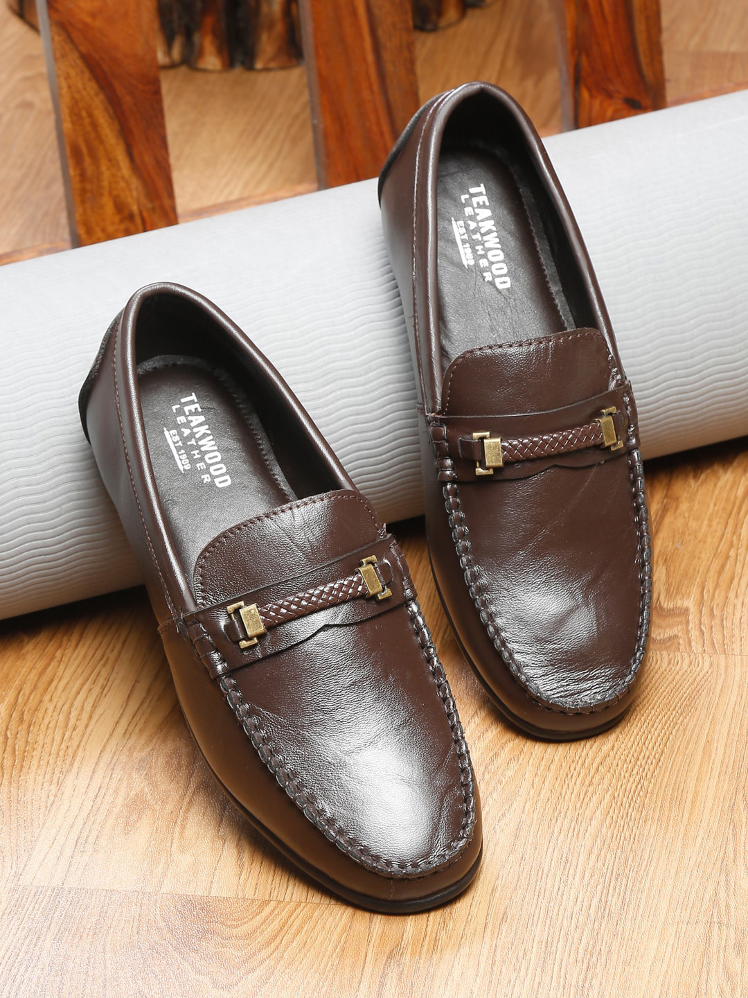 Teakwood Leathers Men Round Toe Buckle Detailed Formal Loafers