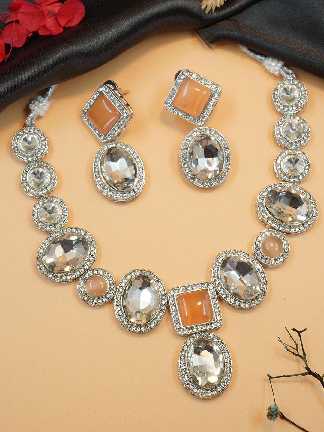 GRIIHAM Silver-Plated AD Studded Jewellery Se