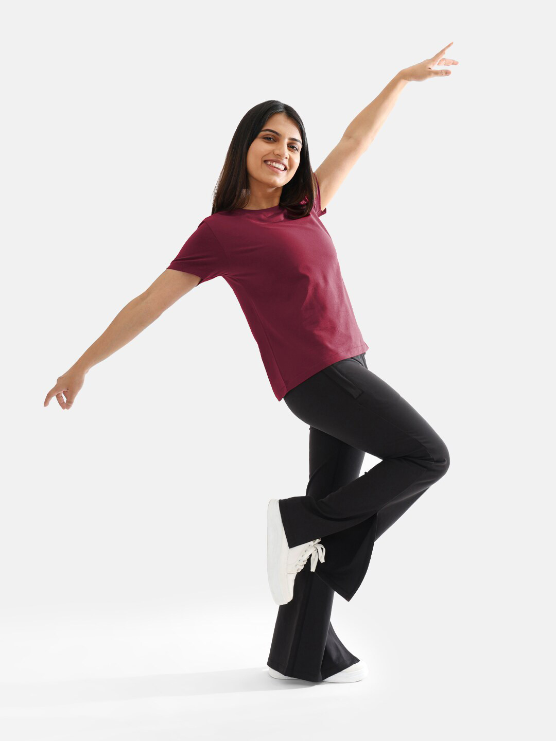 Blissclub The Last Tee Maroon Moisture Wicking Yoga T-shirt