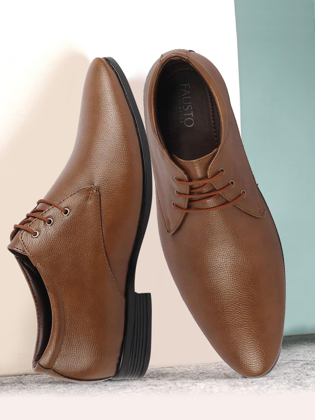 FAUSTO Men Pointed Toe Lace Up Formal Derbys