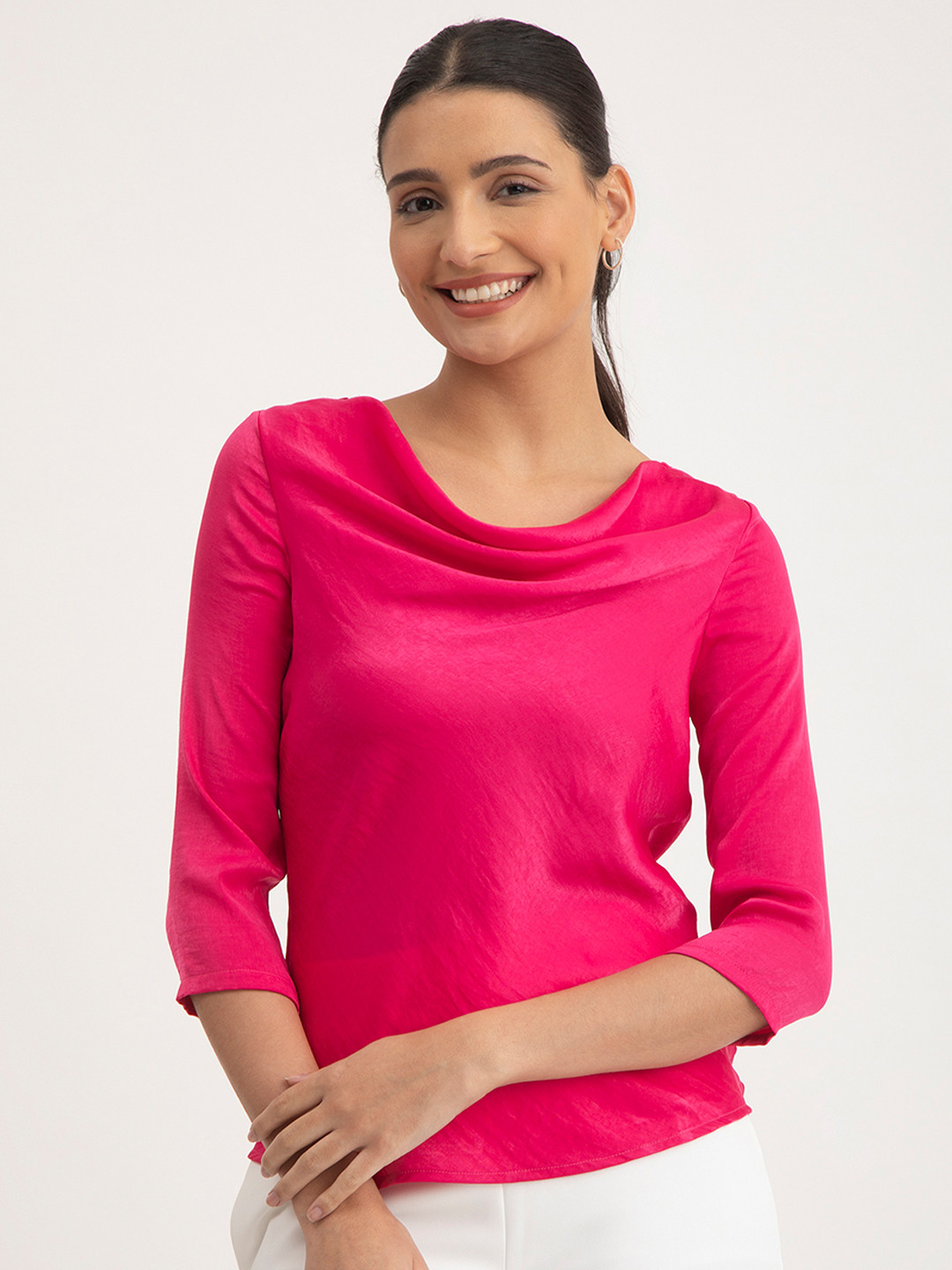 FableStreet Cowl Neck Satin Top