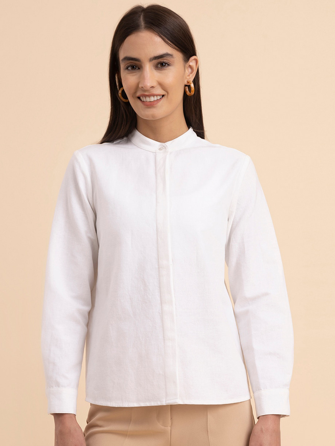 FABLE STREET Band Collar Classic Cotton Linen Formal Shirt