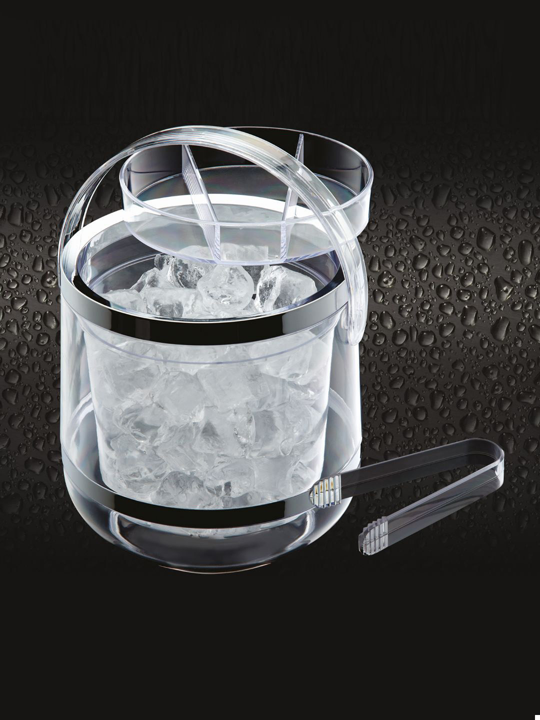 BarCraft Transparent Double Walled Insulated Ice Bucket With Lid & Tongs