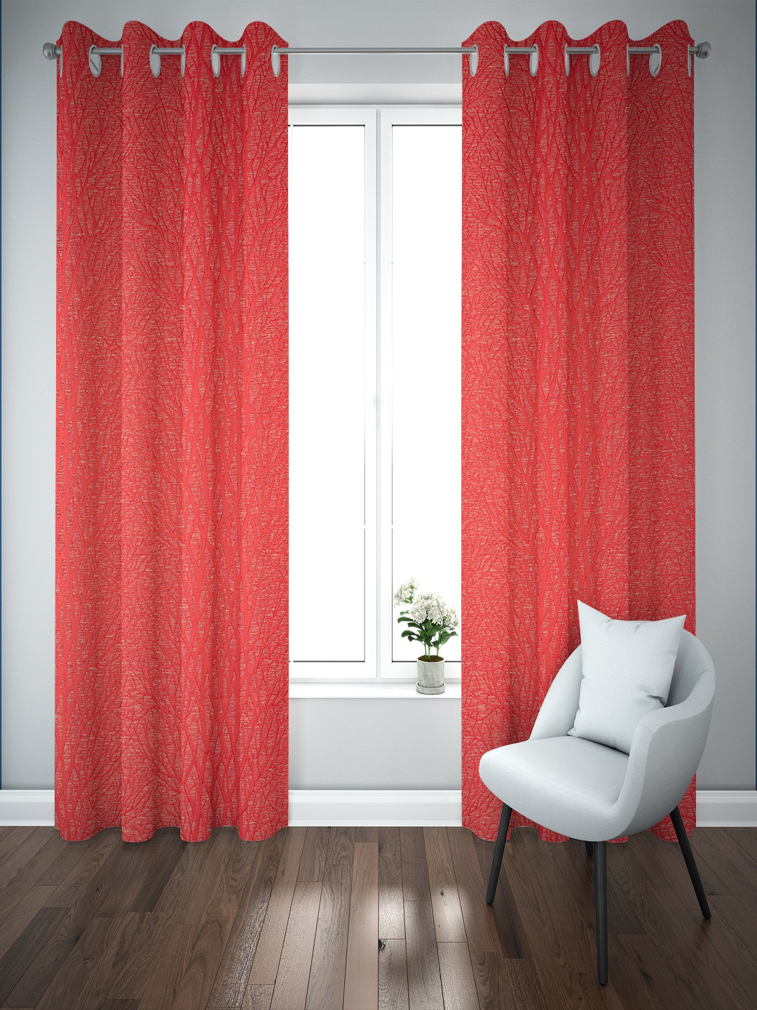 Just Home Summer 2023 Red 2 Pieces Jacquard Room Darkening Long Door Curtains