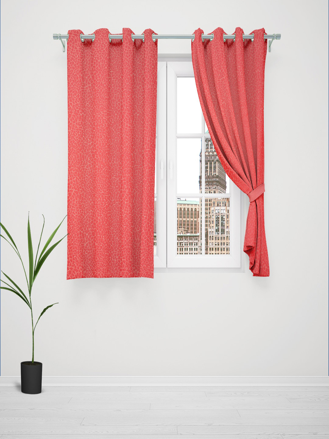 Just Home Summer 2023 Red 2 Pieces Jacquard Room Darkening Window Curtains