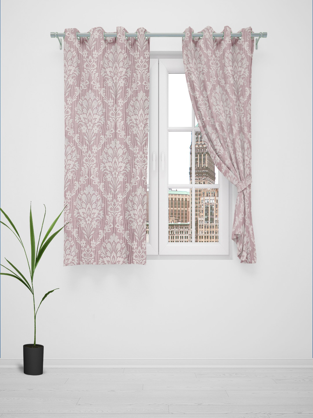Just Home Summer 2023 Purple 2 Pcs Ethnic Motifs Jacquard Room Darkening Window Curtains