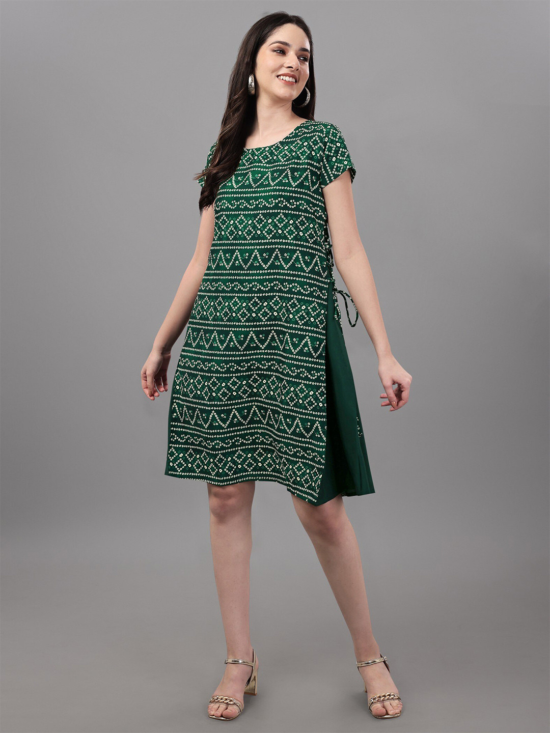 Kinjo Bandhni Printed Crepe A-Line Dress