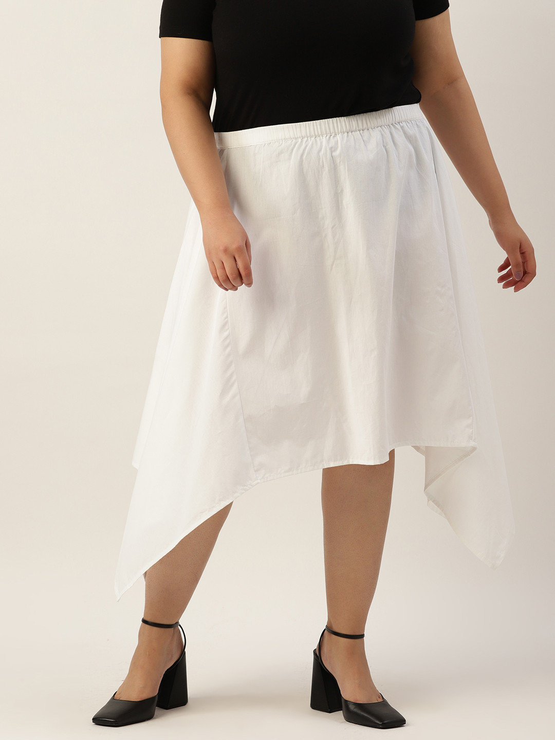 theRebelinme Plus Size Asymmetrical Midi Pure Cotton Skirt