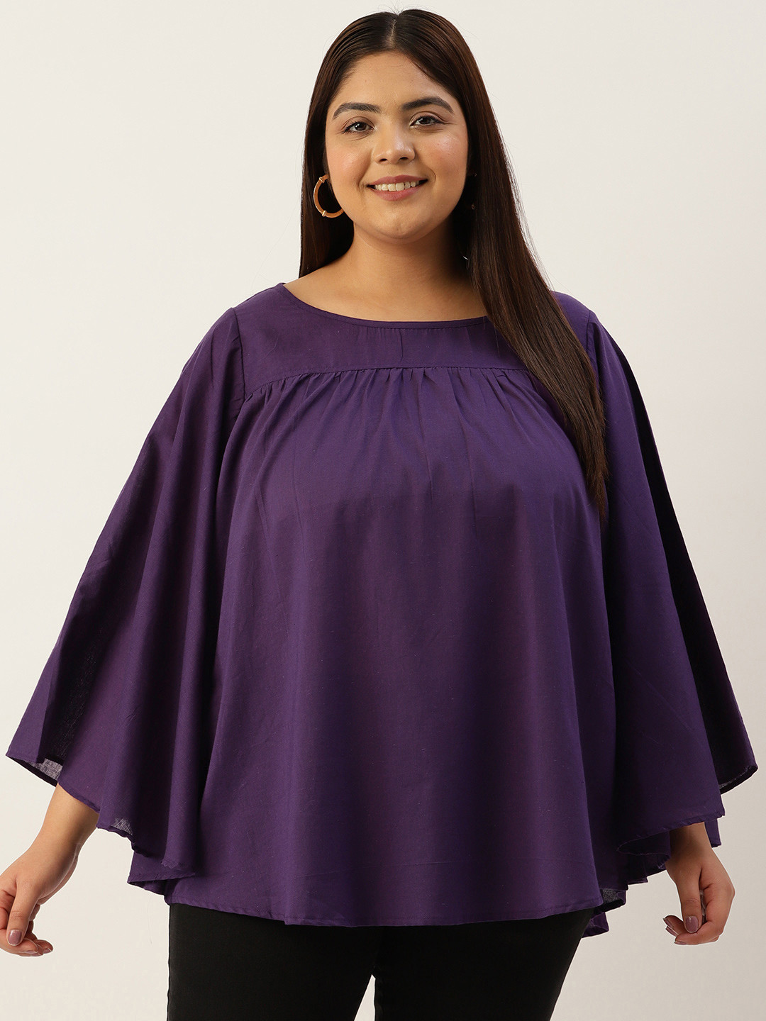 theRebelinme Plus Size Boat Neck Flared Sleeves Pure Cotton Top