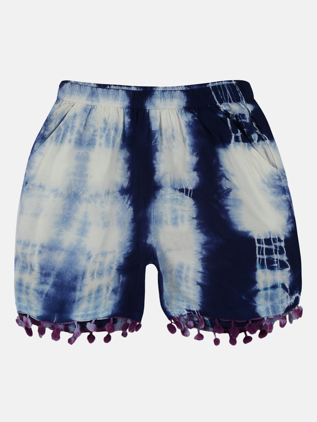KiddoPanti Girls Printed Pom Pom Lace Hem Shorts