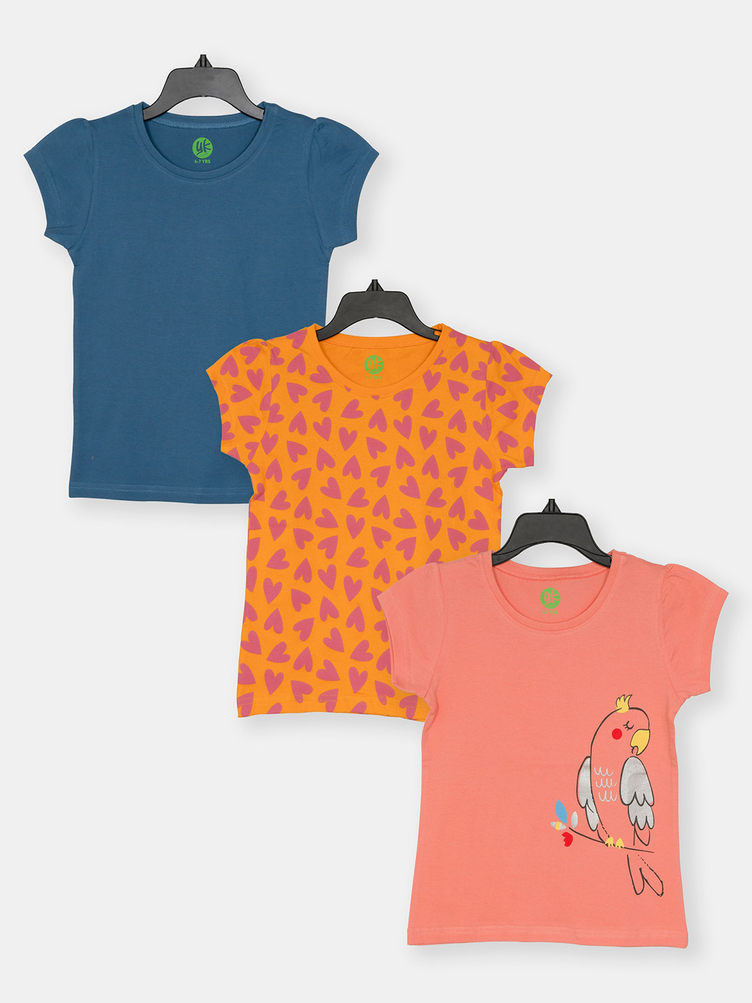 YK Girls Pack Of 3 Conversational Printed Pure Cotton T-shirt