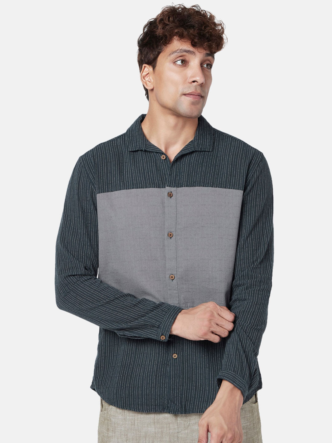 7 Alt by Pantaloons Vertical Striped Cotton Casual Shirt