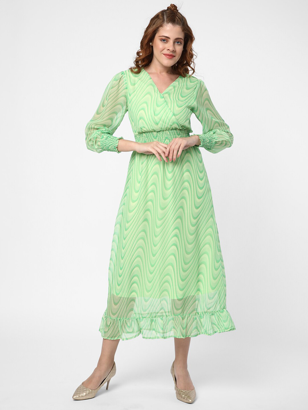 R&B Printed V-Neck Midi Dress