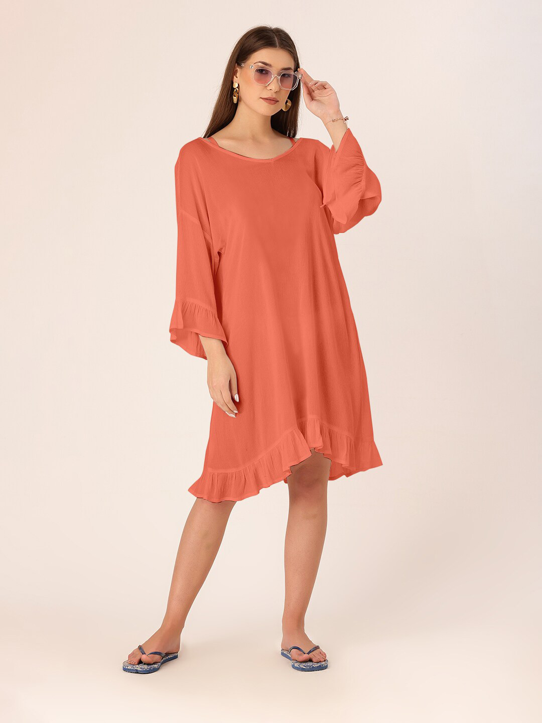 DressBerry Bell Sleeve Crepe A-Line Dress