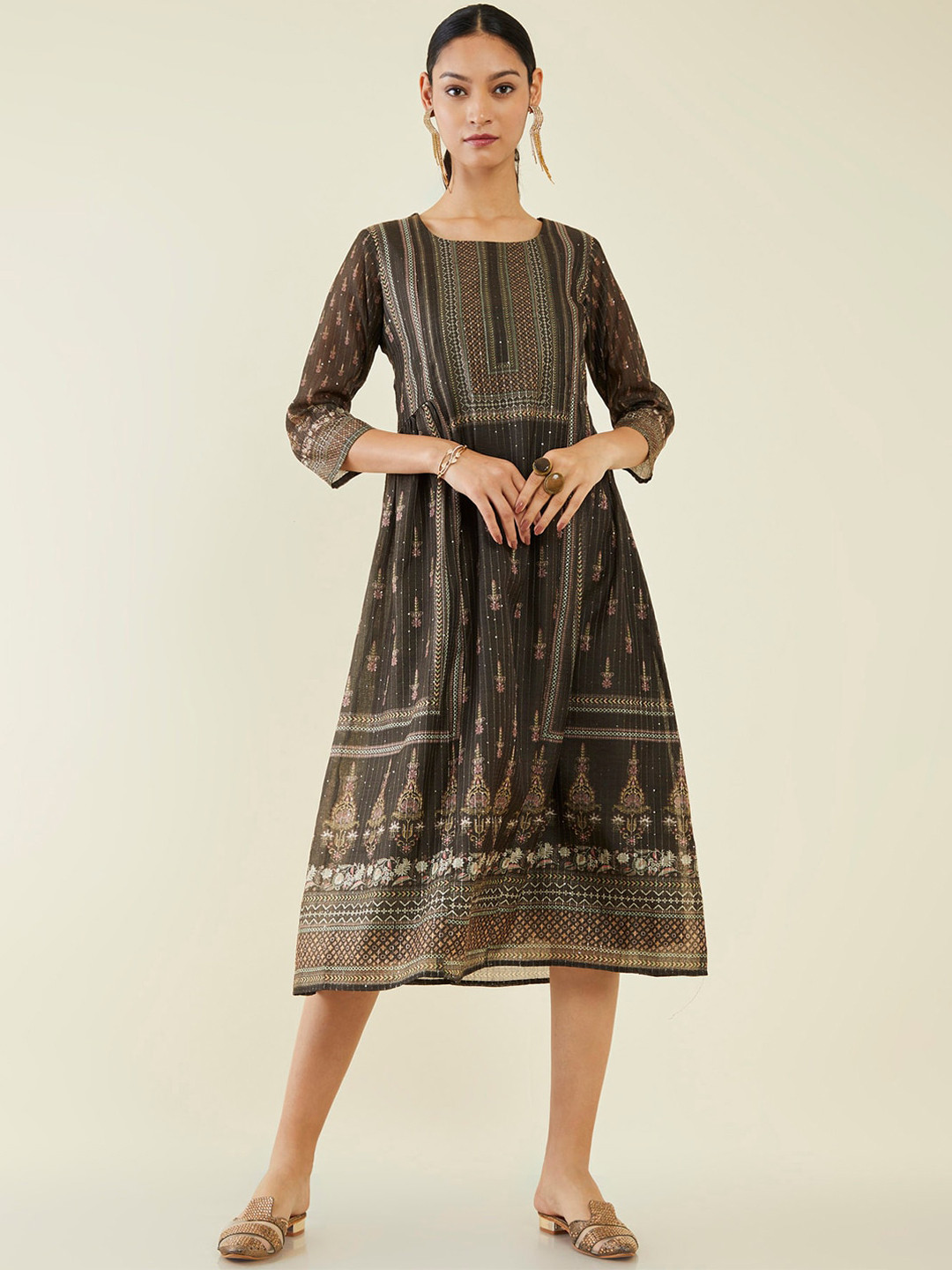 Soch Ethnic Motifs Printed Silk A Line Ethnic Dress