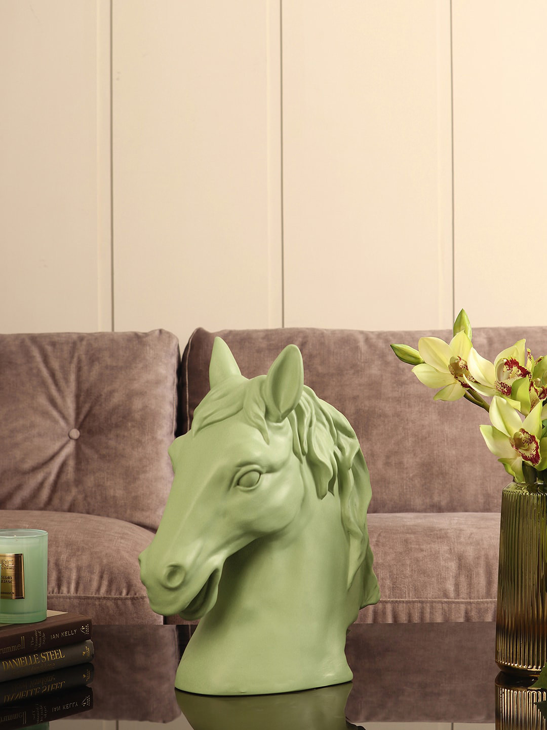 Pure Home and Living Horse Head Green Polyresin Natural Living Room Medium Showpiece - 16.7 Inches