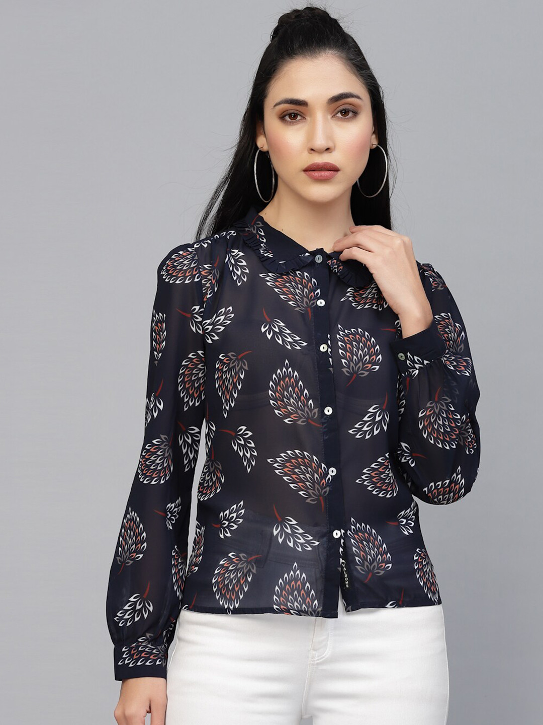 VALBONE Women Comfort Floral Semi Sheer Printed Casual Shirt