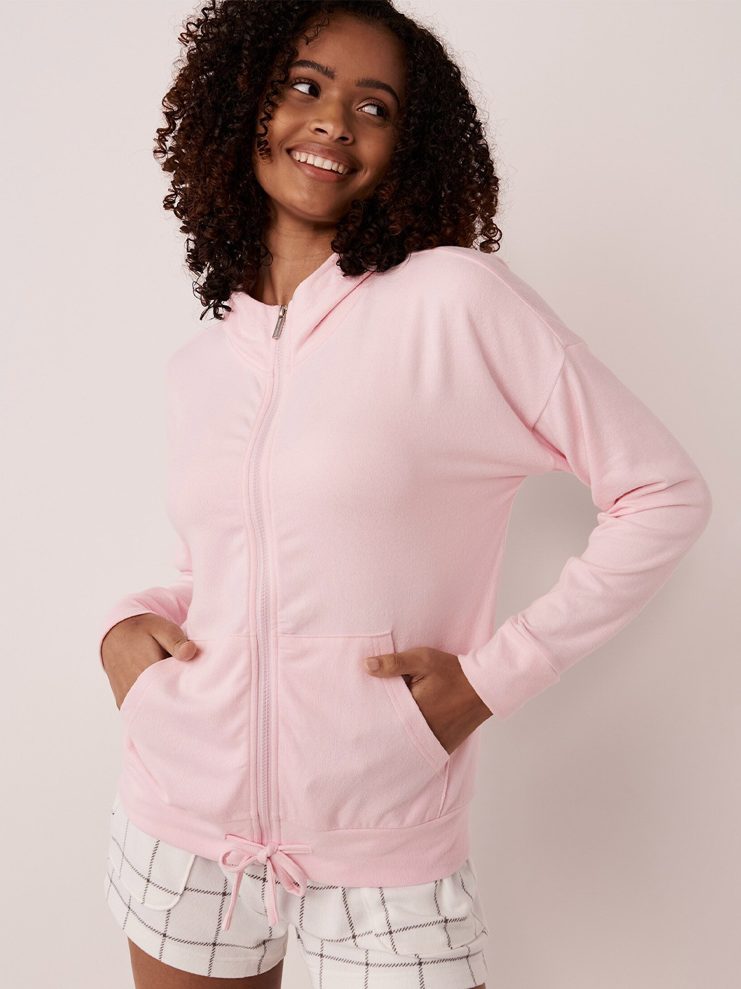 La Vie en Rose Hooded Front-Open Sweater
