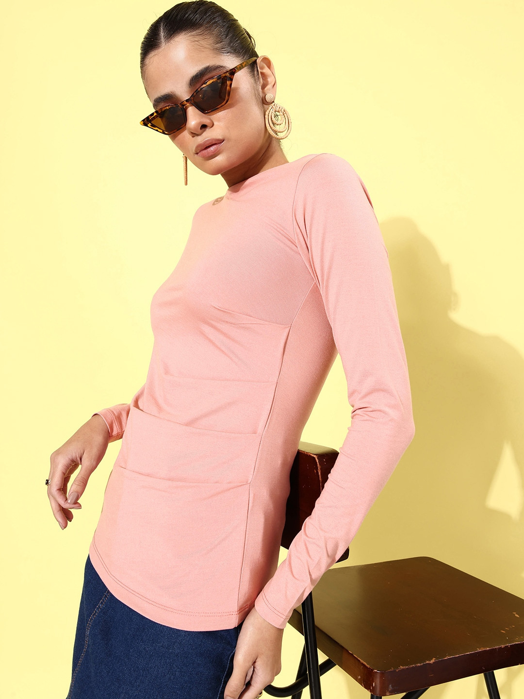 The Roadster Life Co. Pretty Peach Boat-Neck Draped in Daze Regular Top