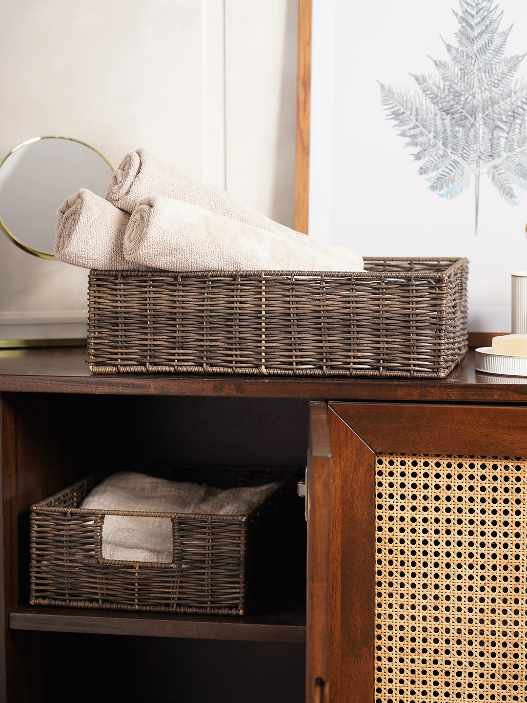 Pure Home and Living 2 Pcs Brown Laundry Baskets