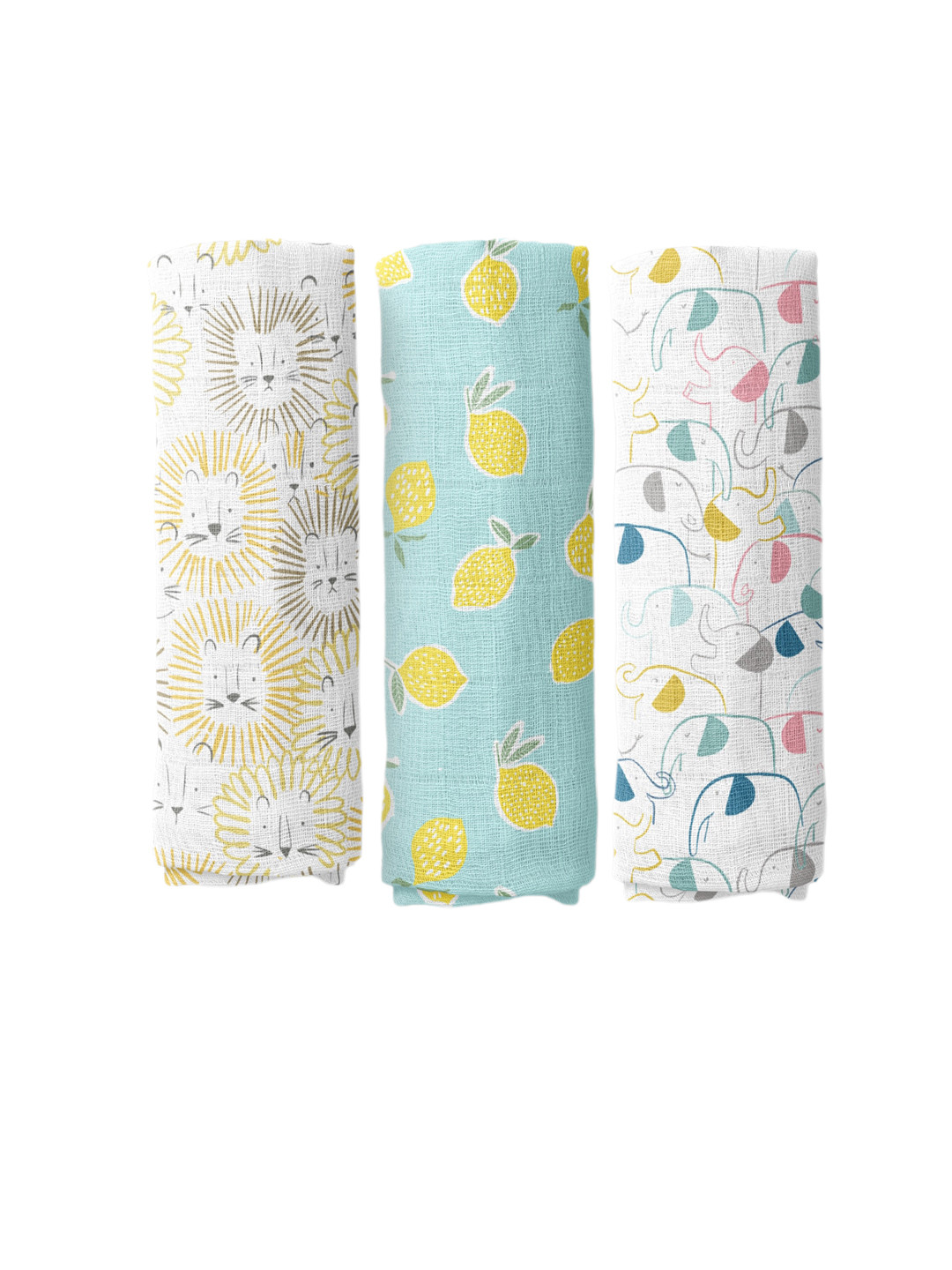 haus & kinder Jungle Collection Set Of 3 Printed Pure Cotton Soft Muslin Swaddle Wrap