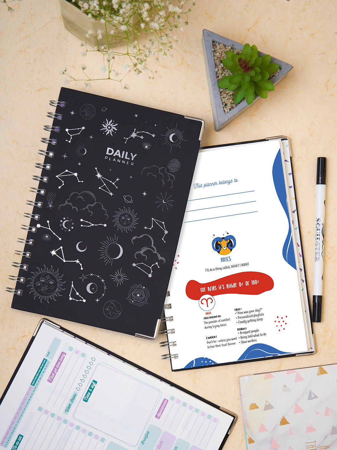 Doodle Zodiac Aries A5 Daily Planner Notebook