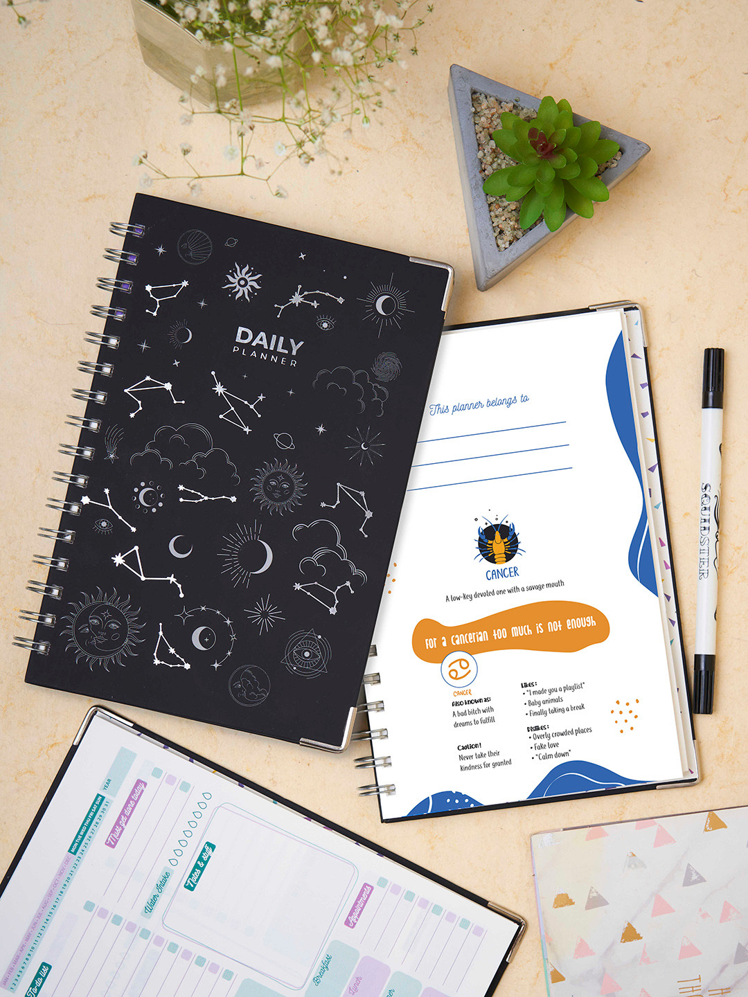 Doodle Zodiac Sign Cancer Printed A5 Daily Planner