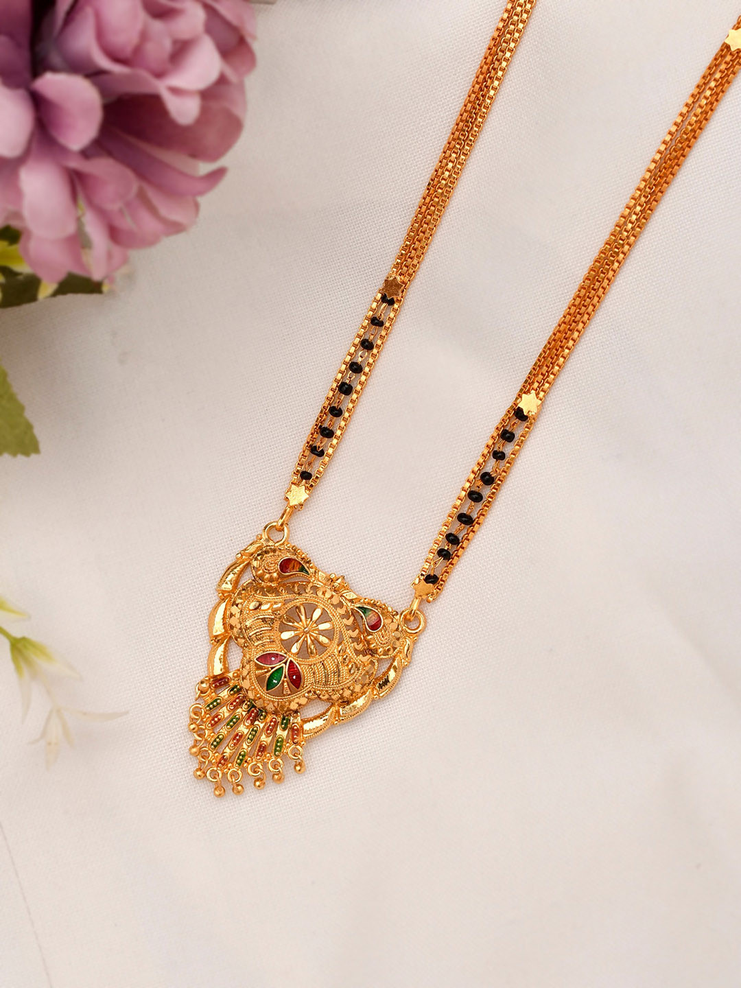Silvermerc Designs Gold-Plated Stone Studded & Tarika Beads Beaded Mangalsutra